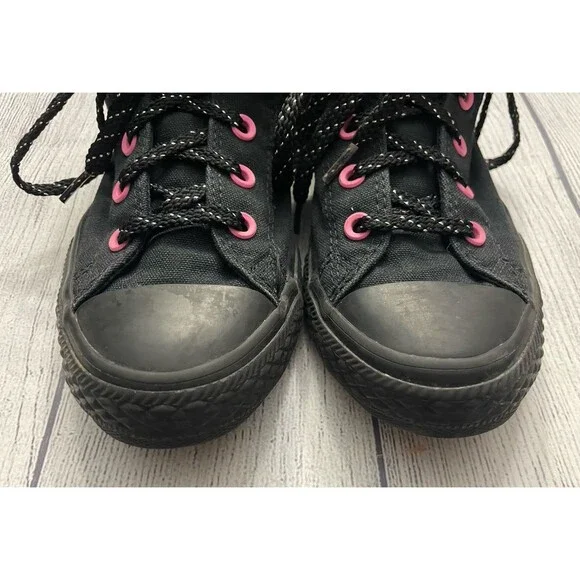 Black & Pink Converse All Stars Girl Mid Top Shoes, Size Youth 2 - Picture 3 of 4